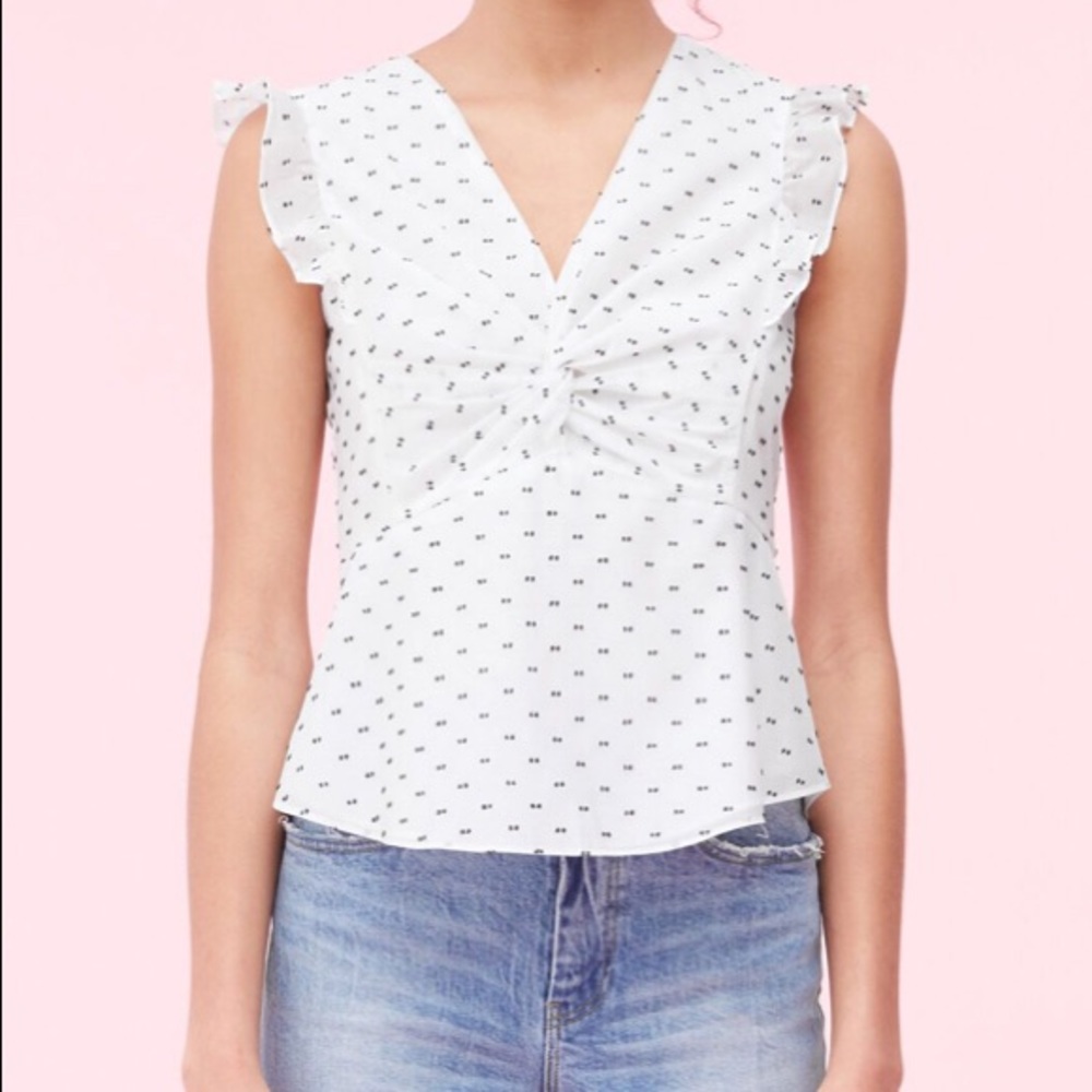 Rebecca Taylor Birdseye Dot Twist Detail Top